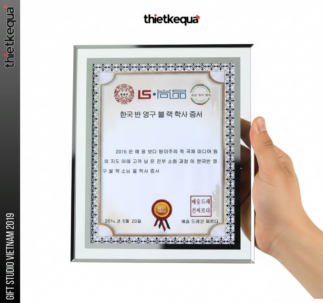 Khung bằng khen pha lê viền kim loại thiết kế sang trọng trưng bày chứng nhận cao cấp - Ảnh 3