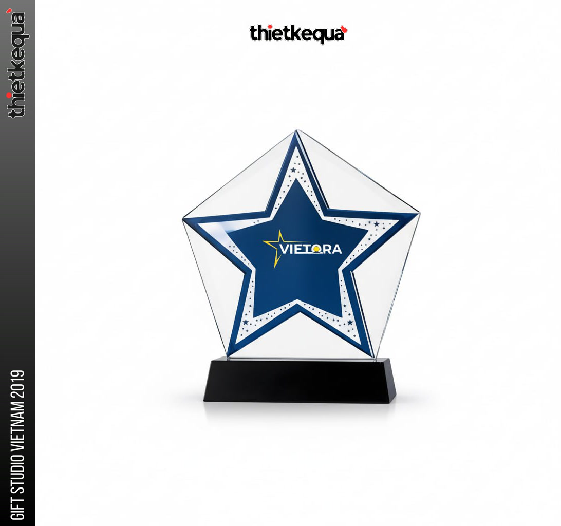 Cúp pha lê vinh danh ngôi sao Vietora phối màu xanh dương cao cấp