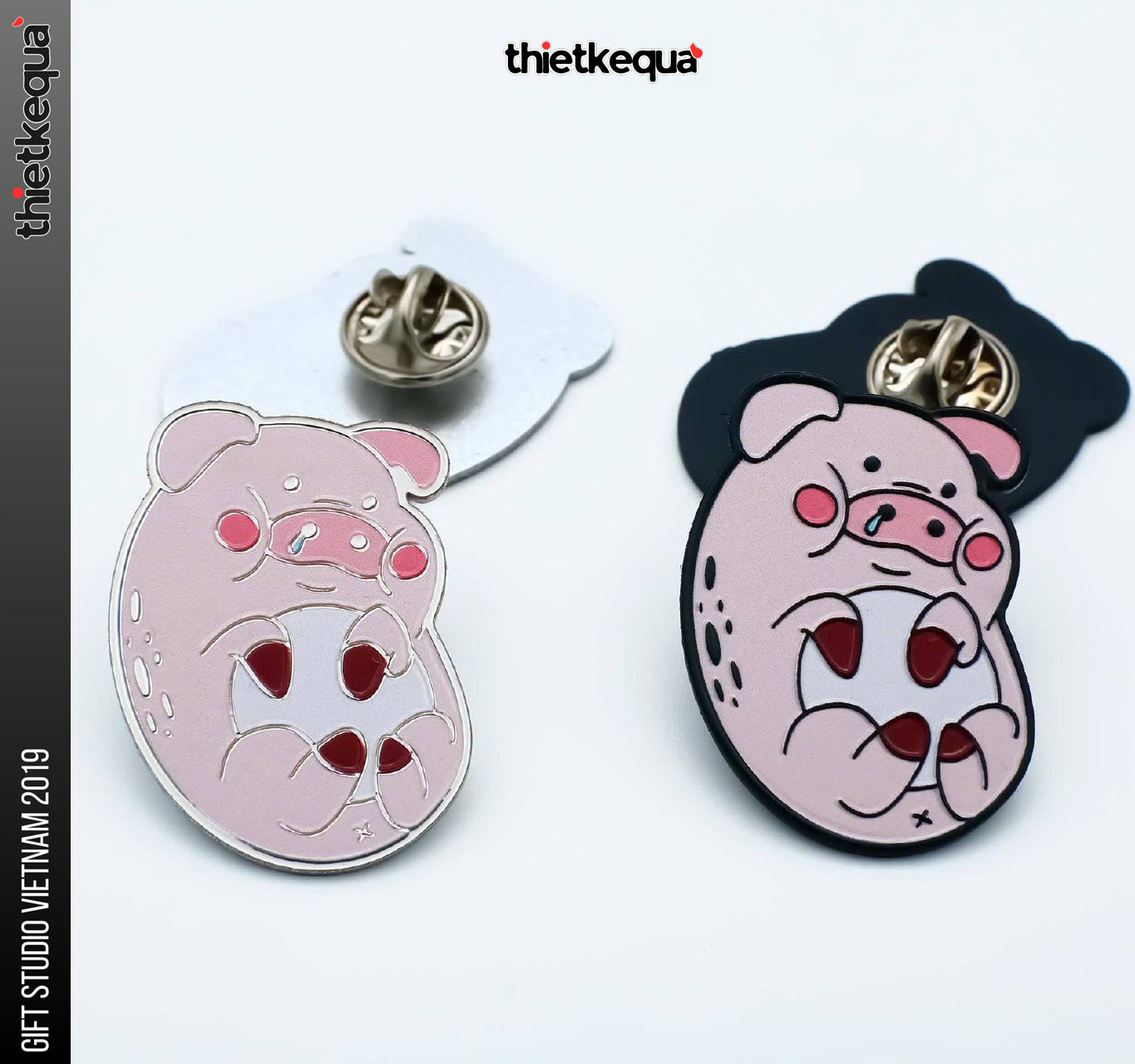 Pin Huy Hiệu cài áo Cặp Lợn Hồng Couple
