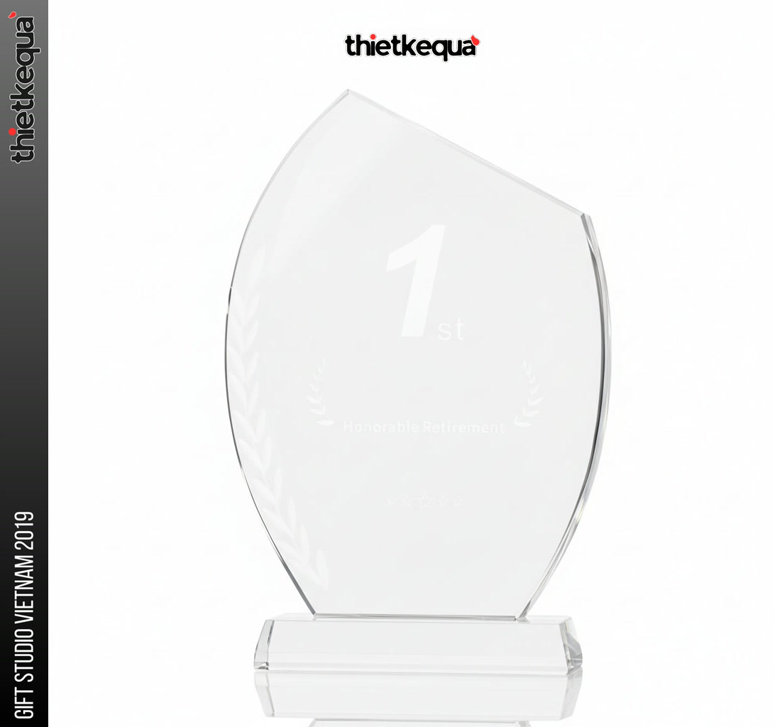 Cúp pha lê vinh danh thiết kế ngọn lửa mềm tối giản
