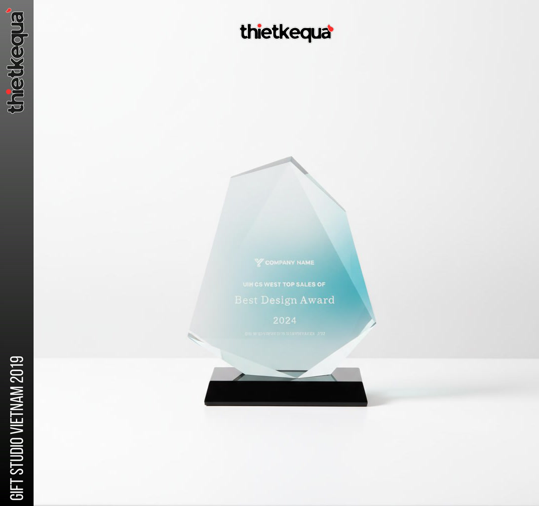 Cúp pha lê Best Design Award 2024 thiết kế đa giác chuyển sắc xanh hiện đại - Ảnh 2