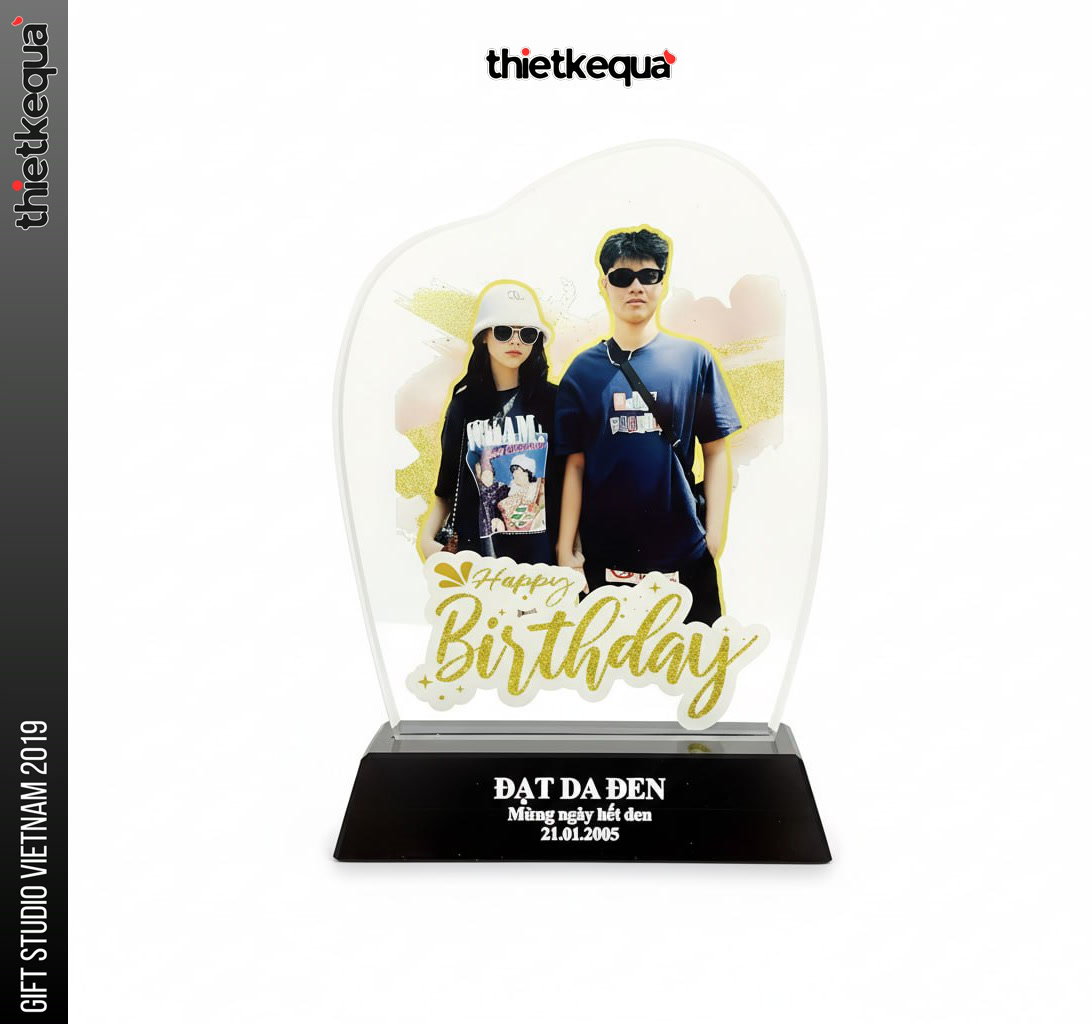 Kỷ niệm pha lê in ảnh Happy Birthday thiết kế bo tròn cá nhân hóa - Ảnh 2