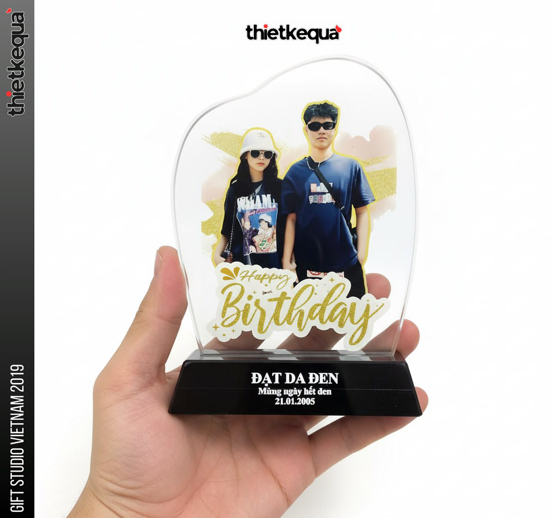Kỷ niệm pha lê in ảnh Happy Birthday thiết kế bo tròn cá nhân hóa - Ảnh 3