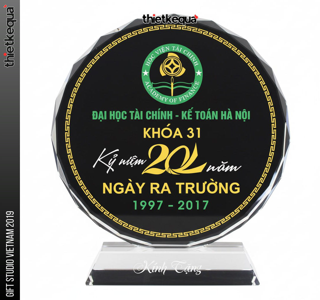 Kỷ niệm chương pha lê hình tròn vát cạnh nền màu sang trọng khắc nội dung theo yêu cầu - Ảnh 2