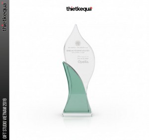 Cúp Pha Lê Cách Điệu Giọt Lửa Xanh Ngọc Bích