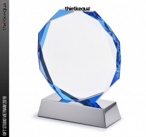 Cúp pha lê đa giác viền xanh cao cấp