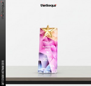 Cúp pha lê Headwaters Award 2019 thiết kế ngôi sao vàng phối màu nghệ thuật