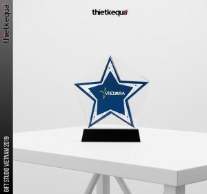 Cúp pha lê vinh danh ngôi sao Vietora phối màu xanh dương cao cấp