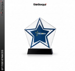 Cúp pha lê vinh danh ngôi sao Vietora phối màu xanh dương cao cấp