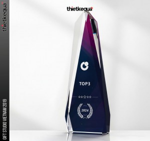 Cúp pha lê vinh danh thiết kế đa giác màu chuyển sắc  xanh – tím độc đáo, hiện đại